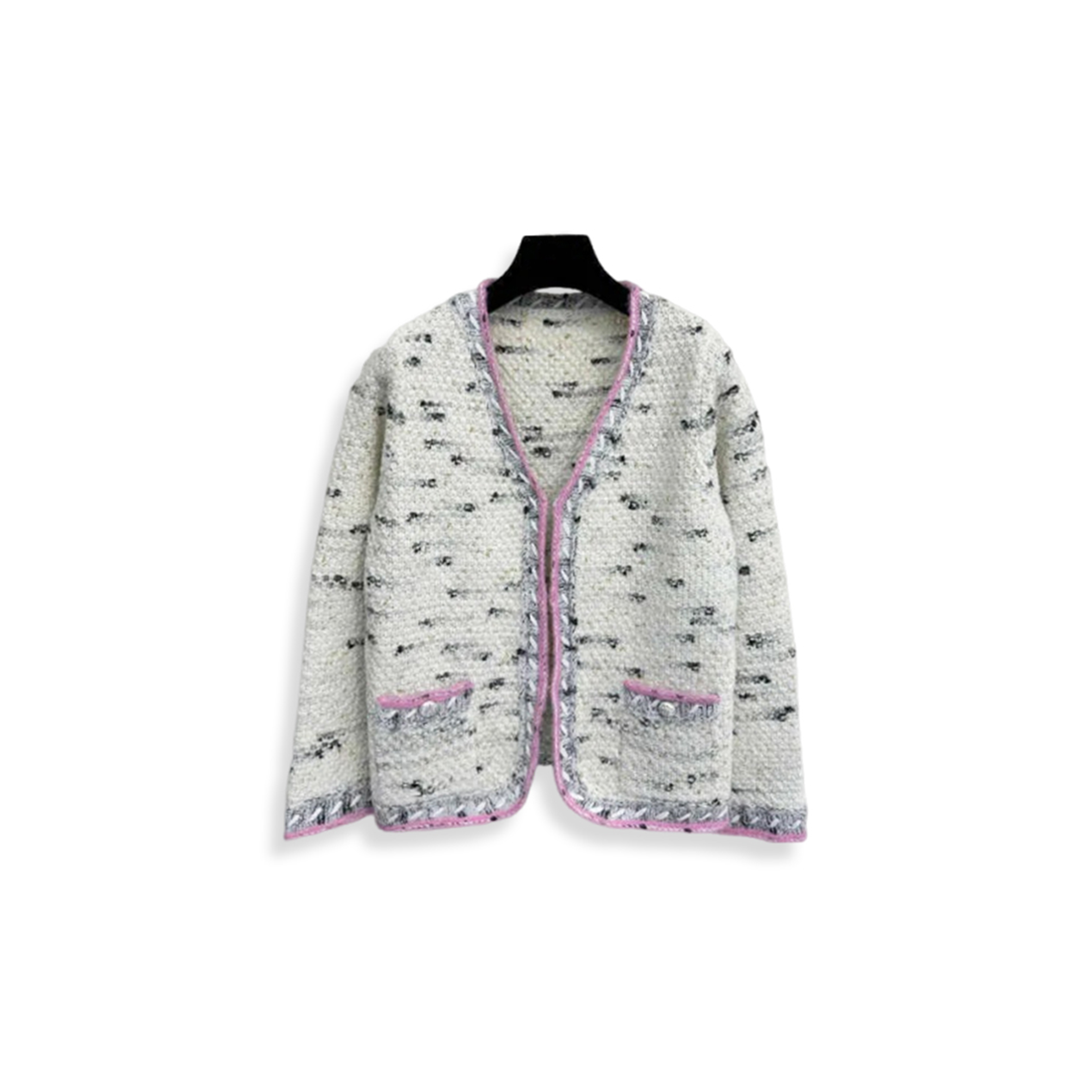 CHANEL WOMEN'S BRAID TRIM COLLARLESS POCKET JACKET 